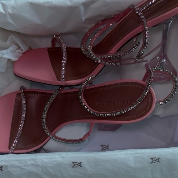 Amina Muaddi Gilda Pink Glass Sandals Size 40 - Picture 1 of 12